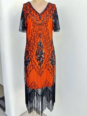 Vintage-Inspired Beaded Fringe Flapper Dress